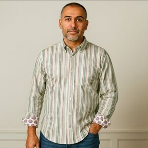 Robert Graham XL Men’s Button Front Shirt Striped Multicolor Flip Cuff Designer